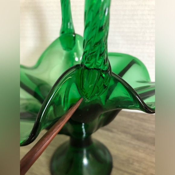 Vtg Emerald Green Glass Basket with Handle - Picture 7 of 14